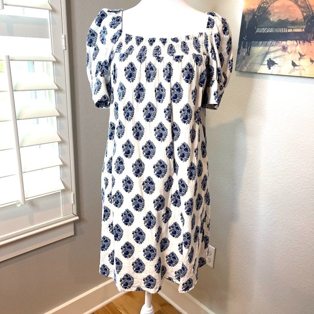 J. Crew : Crinkle Cotton Afternoon Lined Mini Dress : Batik Block with Lurex XS